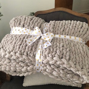 X X Large chunky fuzzy hand knit chenille blanket ( available in a variety of colors)