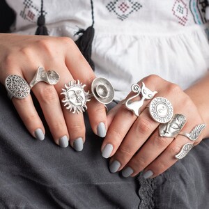Rings Ethnic Vintage Silver Carved Beauty Wide Women's Beautiful Ring Jewelry 