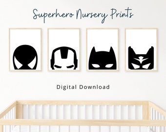 Superhero Nursery Prints, Minimalist Kids Heroes Wall Art, Minimalist Gender Neutral Nursery Decor