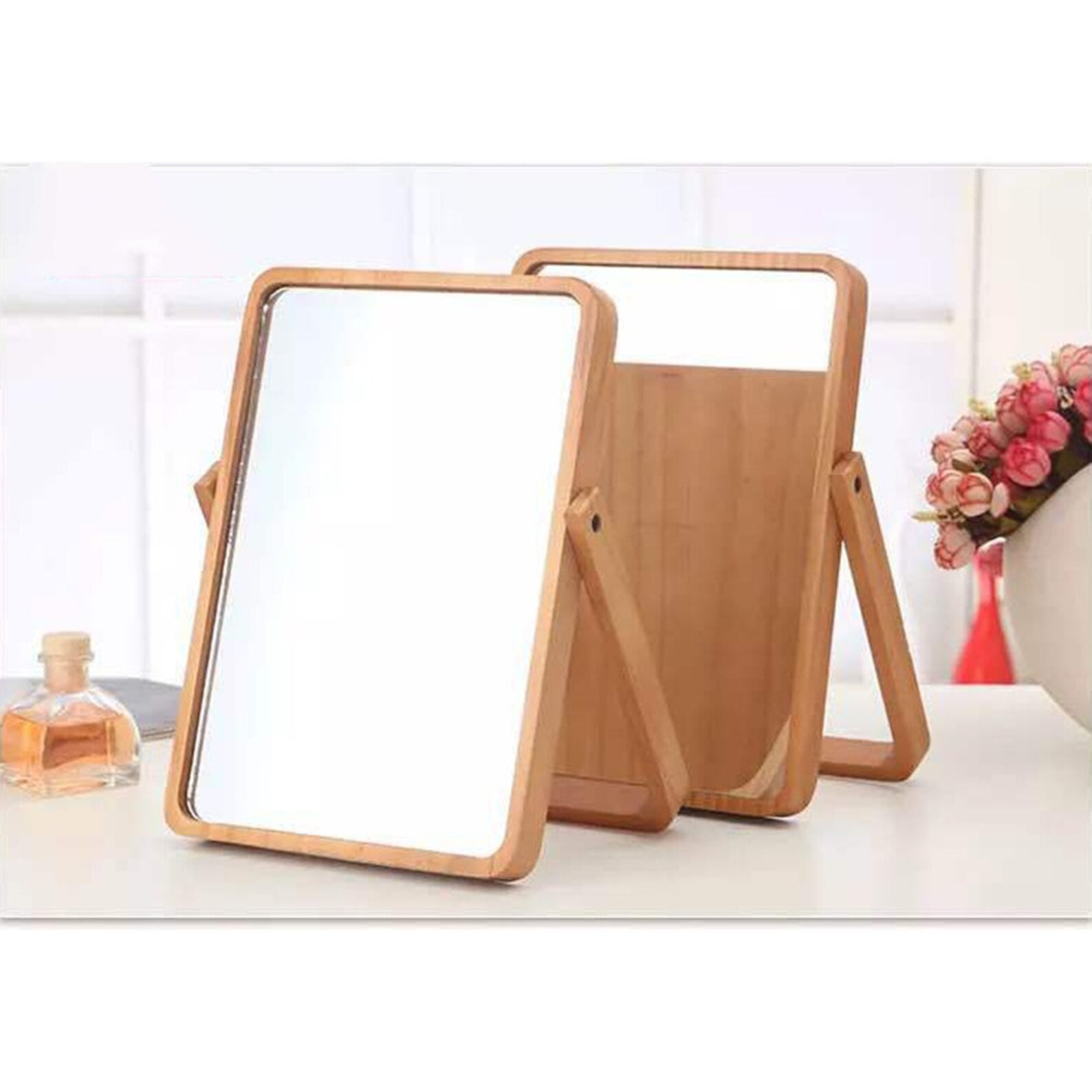 Wooden Frame Mirror Makeup Mirror Vanity Mirror Rectangular Etsy