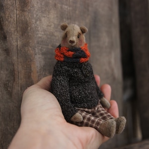 Handmade Mini Teddy Bear: Dressed Pocket Toy (4.7 inches)