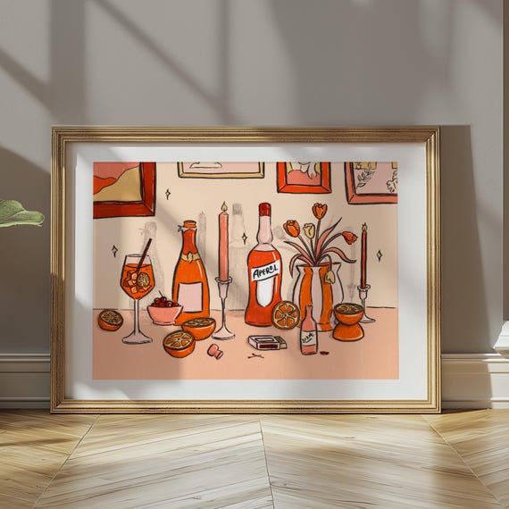Aperol Spritz Art Print | Cocktail Wall Art | Italian Summer Decor | Bar Cart Print | Kitchen Wall Art | Colourful Drink Illustration