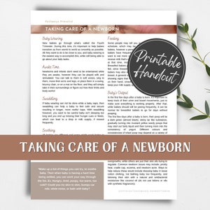 Taking Care of a Newborn printable handout for pregnant women, birth workers/doulas and childbirth educators.