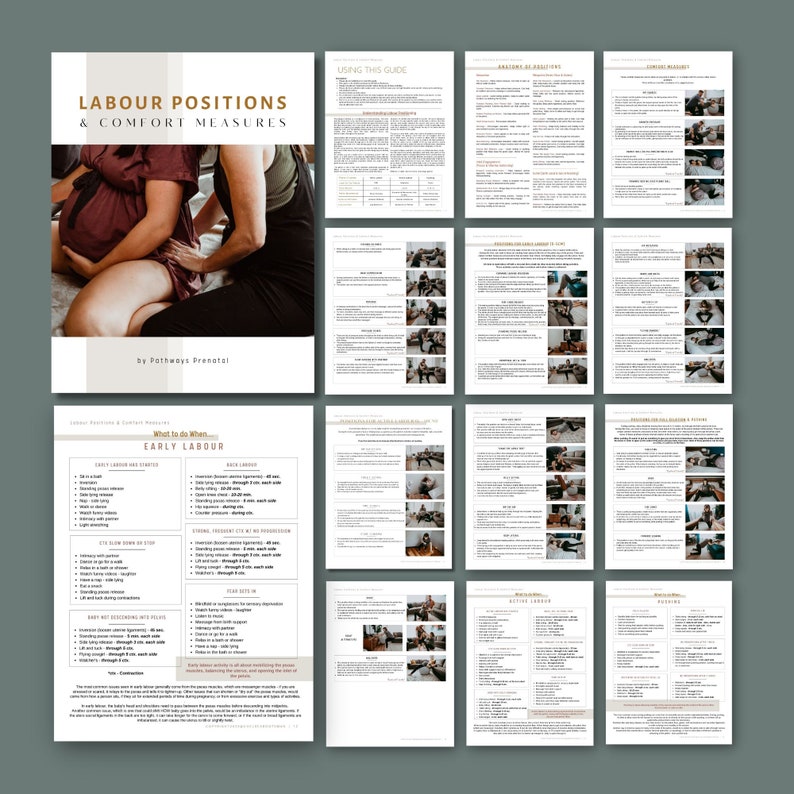 Labour Positions and comfort measures guide. Labor positions for physiological birthing. For mothers, doulas, and midwives. image 2