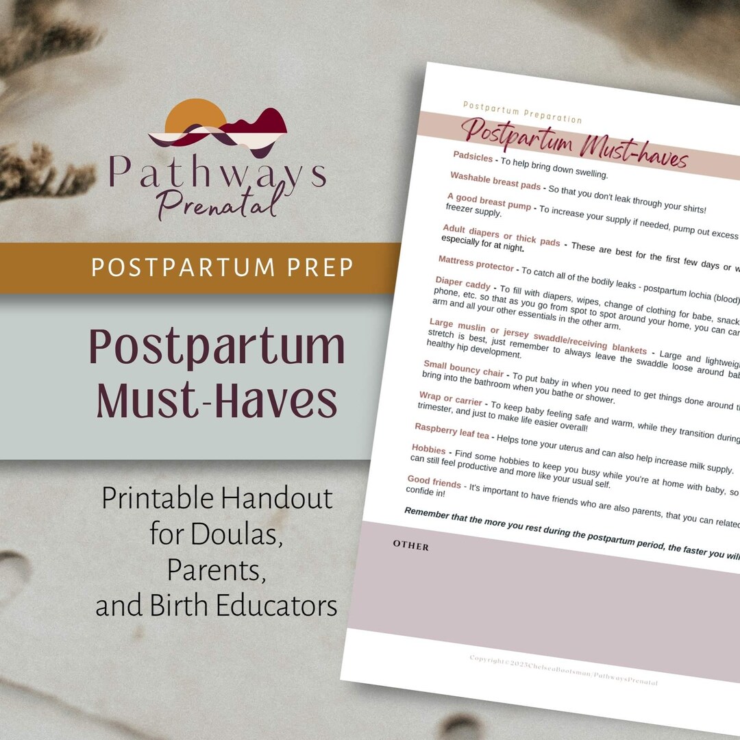 Postpartum Must-haves, Postpartum Handout for Parents, Doulas and ...