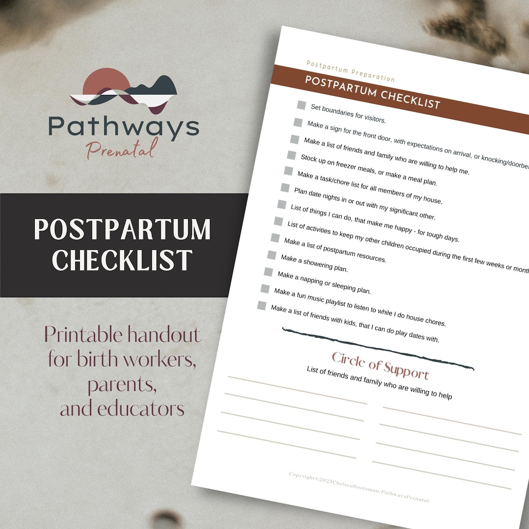 Post Birth Pdf Postpartum Checklist Printable Handout for Pregnant Women, Birth ...