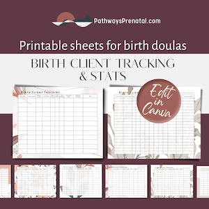 Birth Client Tracking & Stats for Birth Doulas or birthkeepers. Simple to print and track. Edit yourself in Canva.