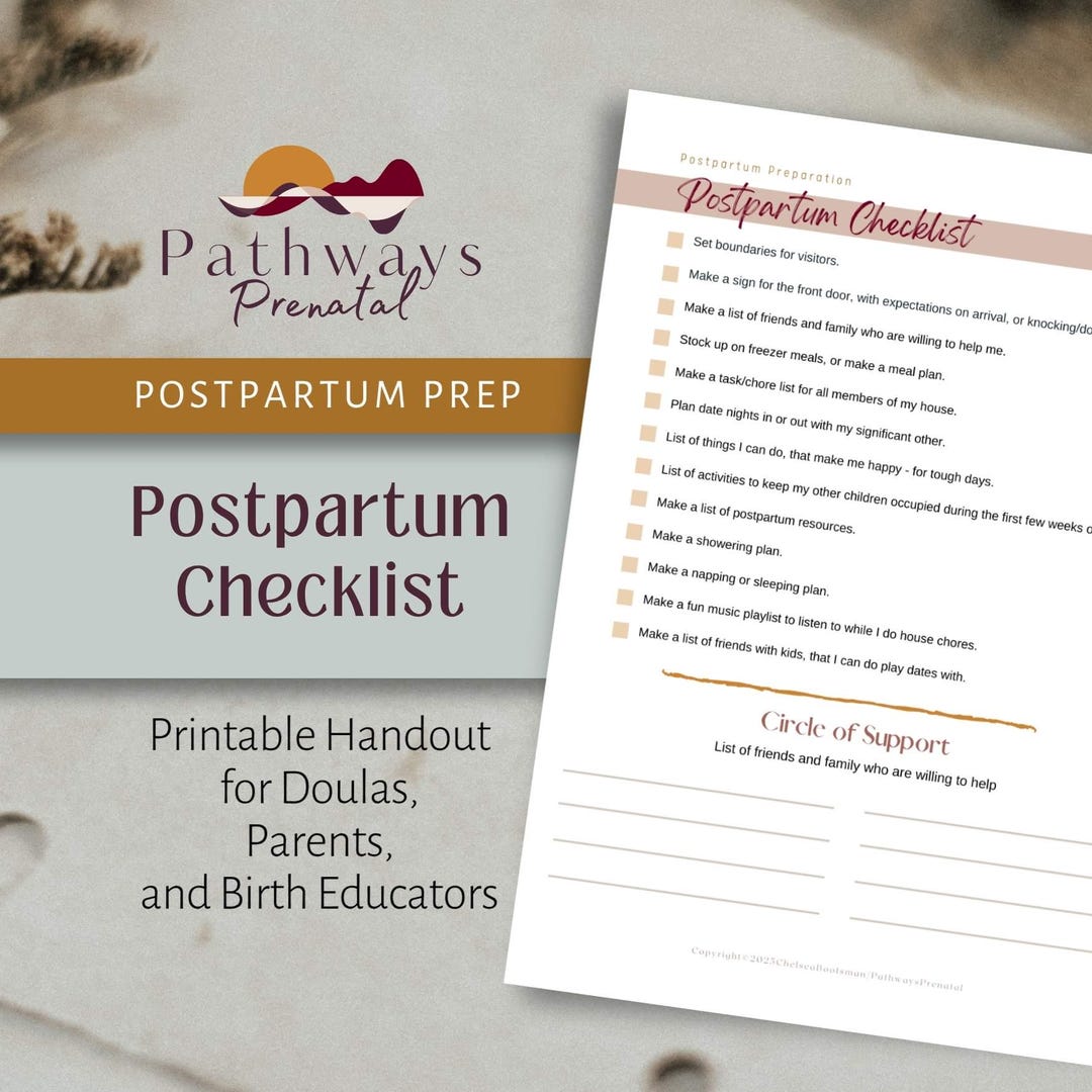 Postpartum Checklist, Postpartum Handout for Parents, Doulas and ...