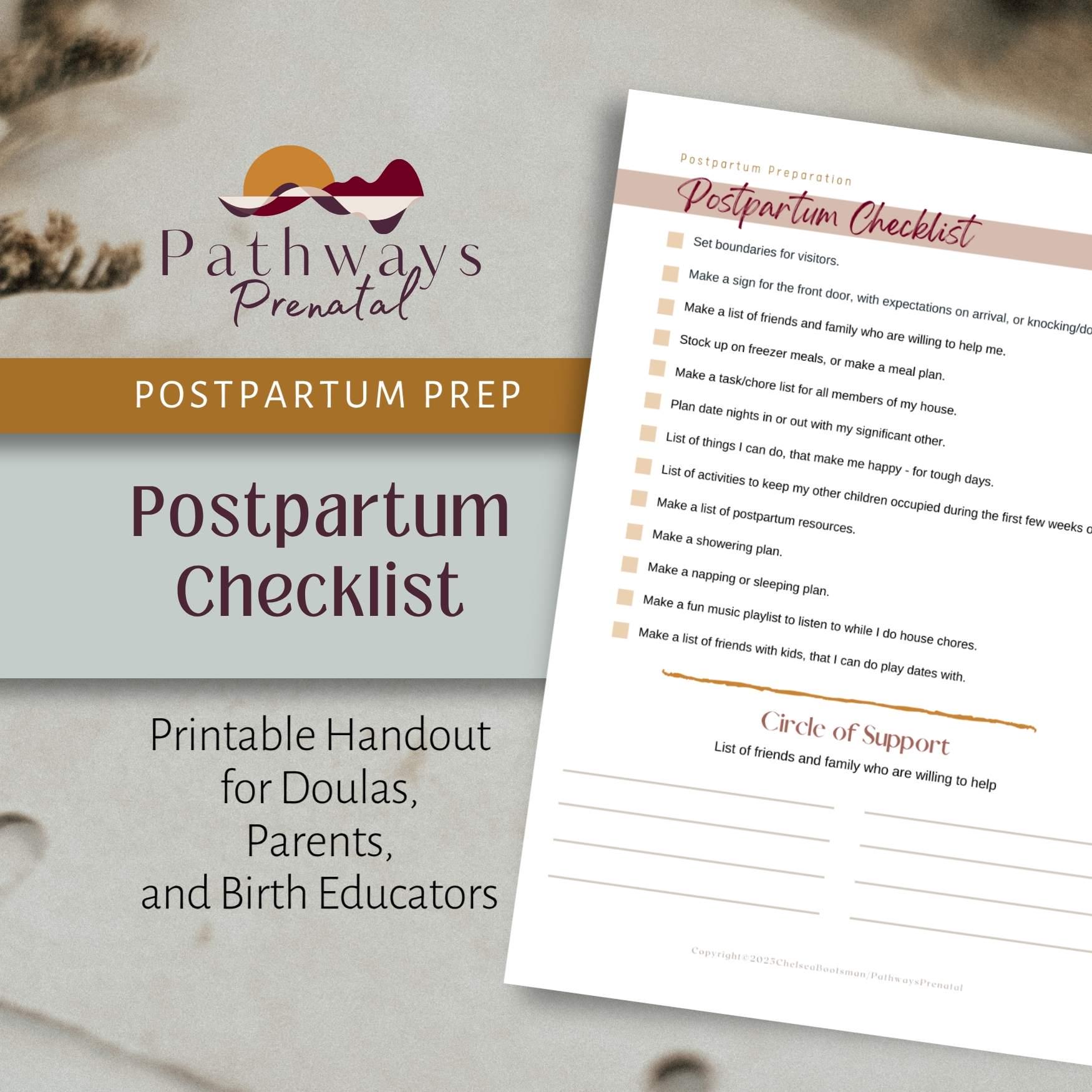 Postpartum Checklist, Postpartum Handout for Parents, Doulas and ...