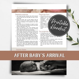 After Baby&#39;s Arrival, postpartum prep printable handout for pregnant women, birth workers/doulas and childbirth educators.