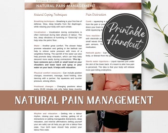 Natural Pain Management printable handout for pregnant women, birth workers/doulas and childbirth educators.