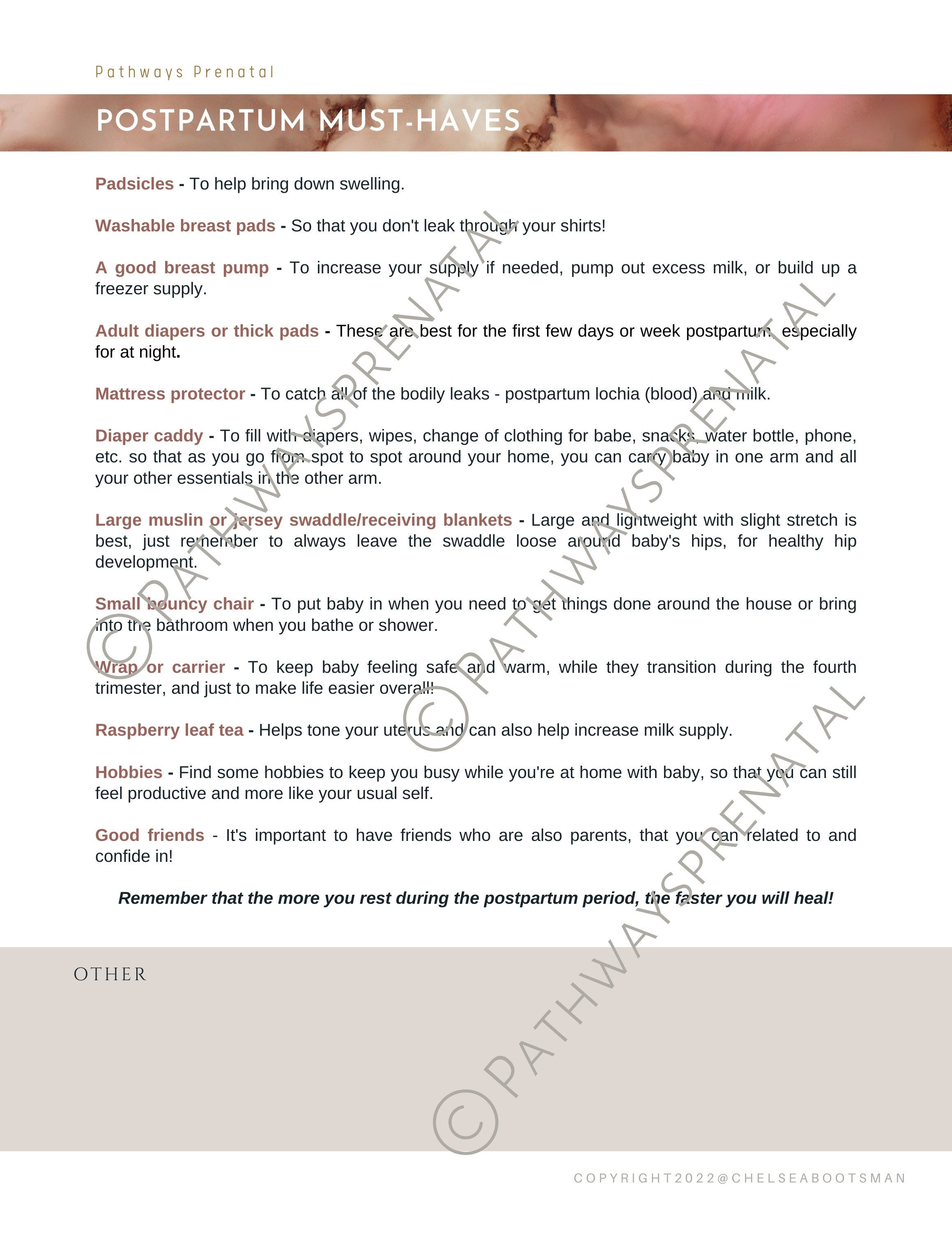Postpartum Must-haves Printable Handout for Pregnant Women, Birth ...