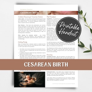 Cesarean Birth info. Printable handout for pregnant women, birth workers/doulas and childbirth educators.