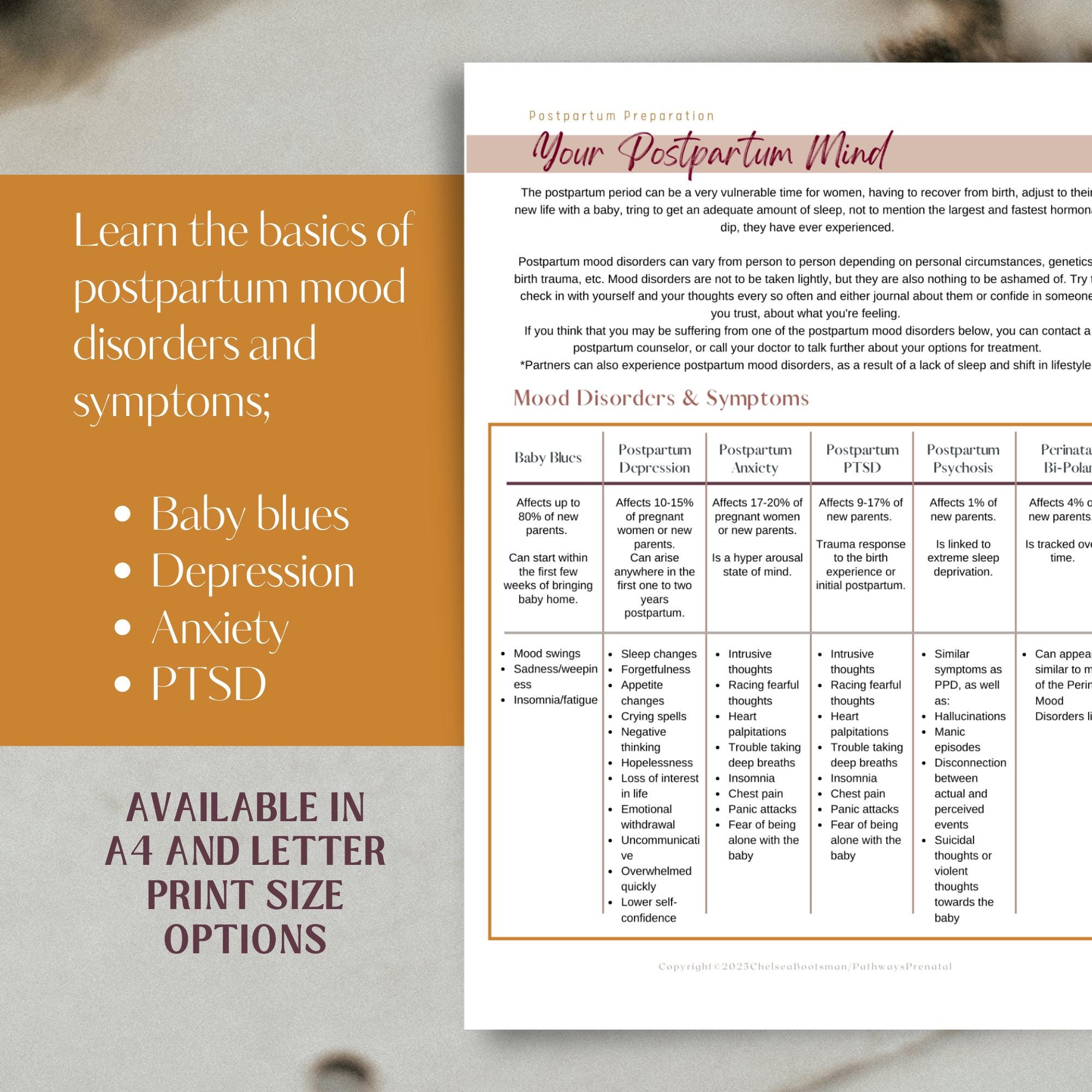 Postpartum Mood Disorder, Postpartum Handout for Parents, Doulas and ...