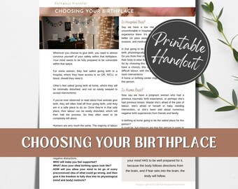 Choosing Your Birthplace printable handout for pregnant women, birth workers/doulas and childbirth educators.