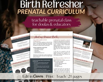 Birth Refresher Teachable Prenatal Class Curriculum for Doulas and Childbirth Educators | Editable in Canva