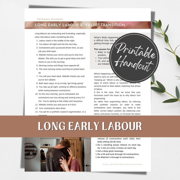 Long Early Labour printable handout for pregnant women, birth workers/doulas and childbirth educators.
