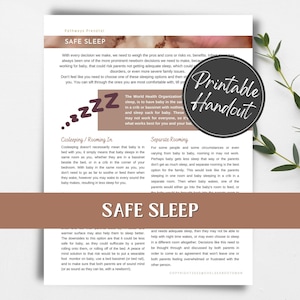 Safe Sleep printable handout for pregnant women, birth workers/doulas and childbirth educators.