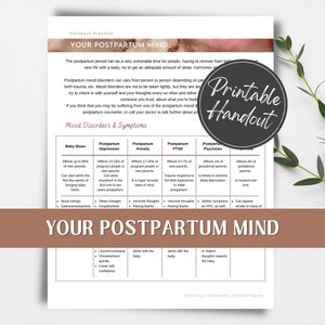 Postpartum Mood Disorders/Depression/Anxiety printable handout for pregnant women, birth workers/doulas and childbirth educators.