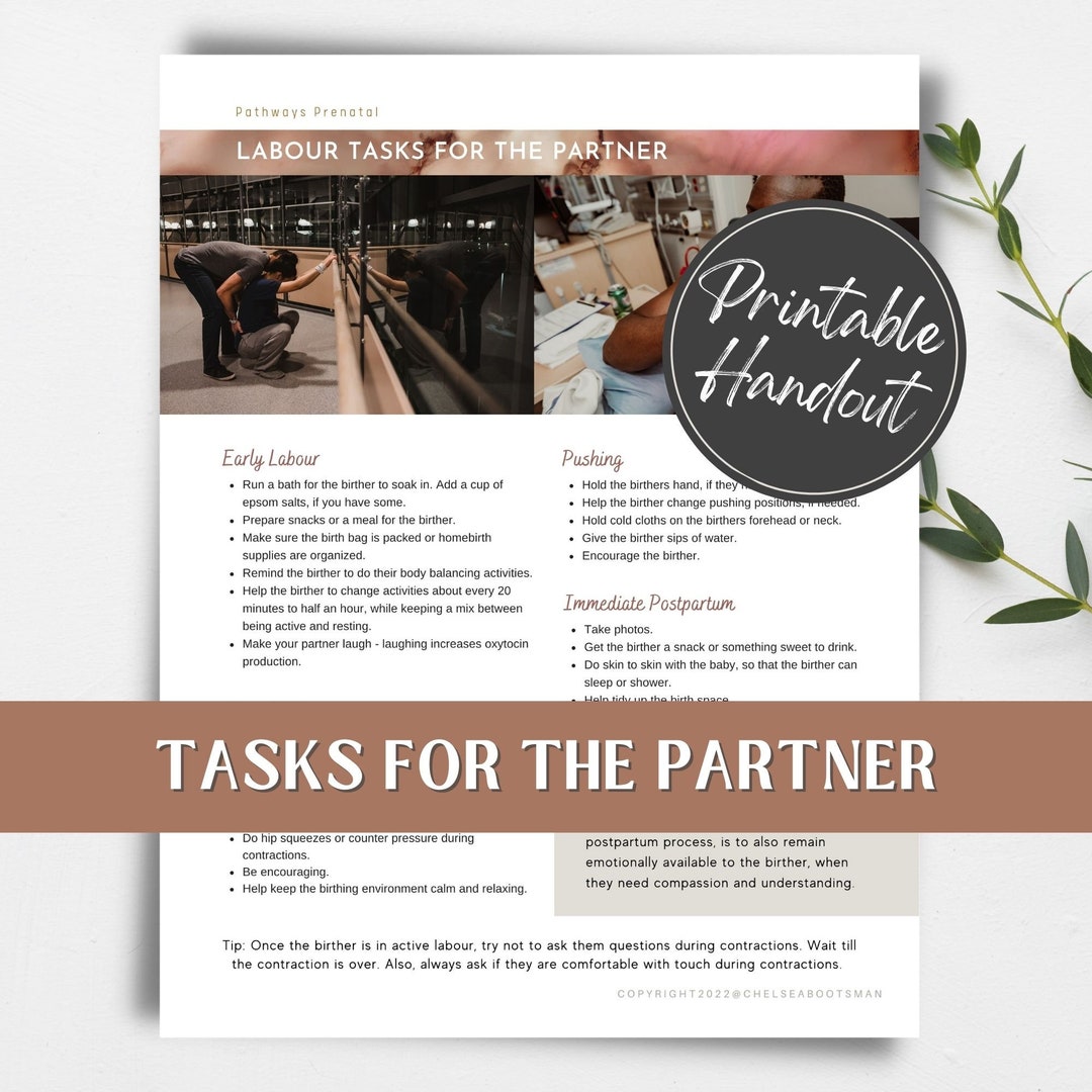 Labour Tasks for the Partner Printable Handout for Pregnant Women ...