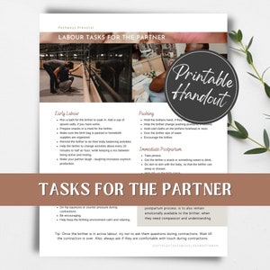 Labour Tasks for the Partner printable handout for pregnant women, birth workers/doulas and childbirth educators.