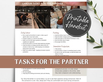 Labour Tasks for the Partner printable handout for pregnant women, birth workers/doulas and childbirth educators.