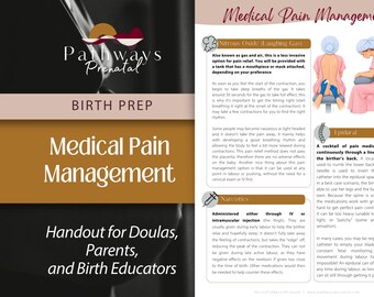 Medical Pain Management, Prenatal handout for parents, Doulas and Childbirth Educators. (Digital Download)