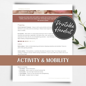 Activity and Mobility birth prep printable and e-guide, for birth preparation. Handout for birth workers and childbirth educators.