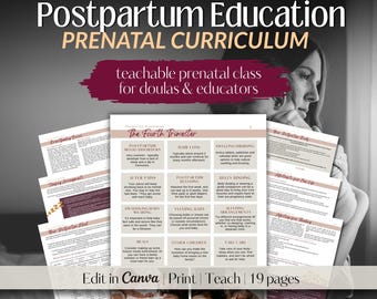 Teachable Postpartum Prep Prenatal Curriculum for Doulas (Canva Template). Professional Use License.