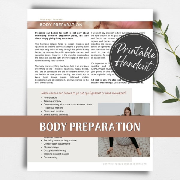 Body Prep printable handout for pregnant women, birth workers/doulas and childbirth educators.