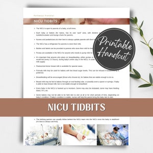 NICU Tidbits printable handout for pregnant women, birth workers/doulas and childbirth educators.