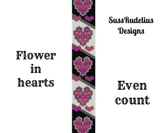 Flower in hearts even count peyote pattern