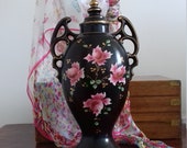 Striking Black and Floral Vintage Lidded Vase Circa 1910
