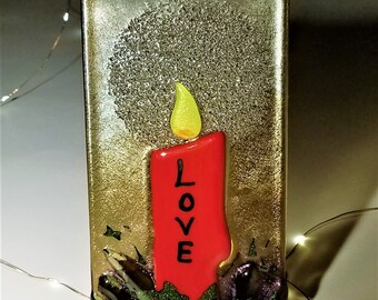Fused Art Glass Love Candle sculpture