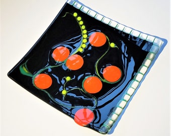 Glass Orange Vine Display Dish