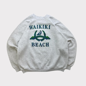 May include: A gray sweatshirt with a green and blue embroidered logo that says "Waikiki Beach".