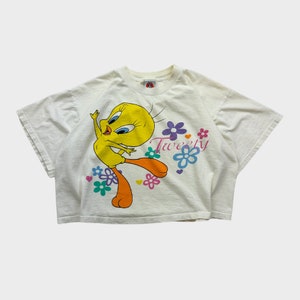 Vintage 90s Looney Tunes Tweety Bird camiseta recortada gráfica