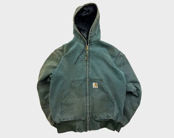 Vintage 90s Carhartt Moss Green Insulated Hooded Canvas Jacket