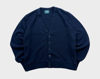 Vintage 90s Navy Blue Knit Cardigan Acrylic Sweater