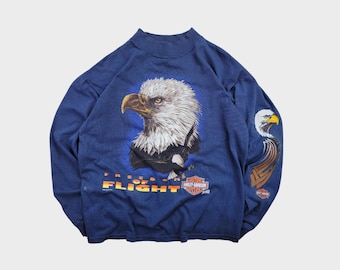 Vintage 90s RARE Harley Davidson Motorcycle Freedom of Flight Eagle Long Sleeve Shirt