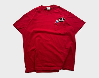 Vintage 90s Disney Mickey and Minnie Mouse Embroidered Pocket T-Shirt