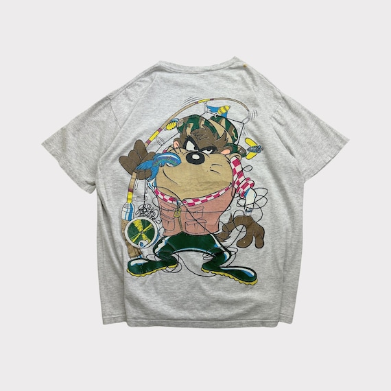 Vintage 90s Looney Tunes Taz and Bugs Bunny Fishing Graphic T