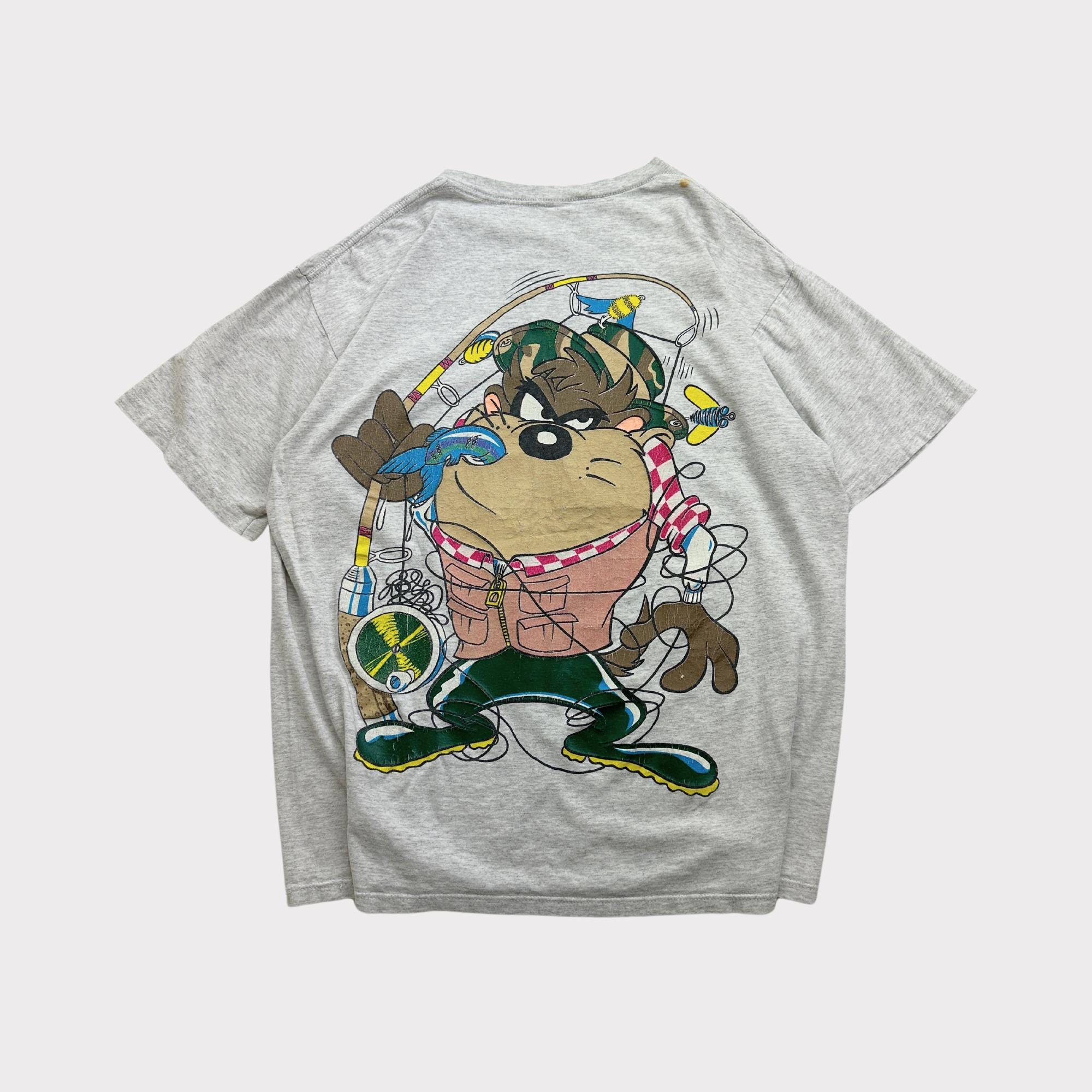 Vintage 90s Looney Tunes Taz and Bugs Bunny Fishing Graphic T