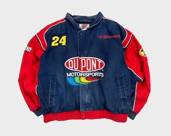 Giacca da corsa ricamata Nascar Jeff Gordon DuPont Motorsports vintage anni 2000