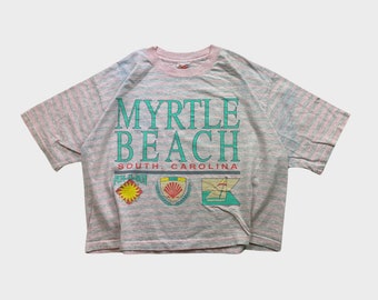 Vintage 90s Myrtle Beach South Carolina Destination Cropped T-Shirt Single Stitch