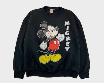 Vintage 90s Mickey Mouse Front and Back Graphic Crewneck Sweatshirt / Black / Made in USA / Medium