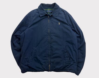 Vintage Polo Ralph Lauren Plaid Lined Harrington Navy Jacket