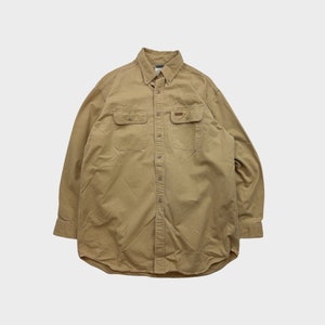 Vintage 90s Carhartt Beige Rugged Canvas Button-Up Shirt