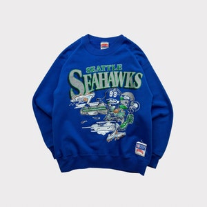 Vintage 80s Seattle Seahawks Jack Davis Football NFL Nutmeg Mills Graphic Crewneck Sweatshirt