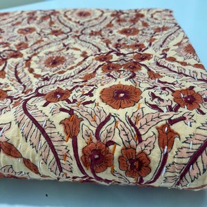 Rust Floral Indian Handmade Block Print Kantha Quilt – Vintage Vine Block Print Blanket – Handmade Kanth Cotton Throw Indian Boho Bedspread